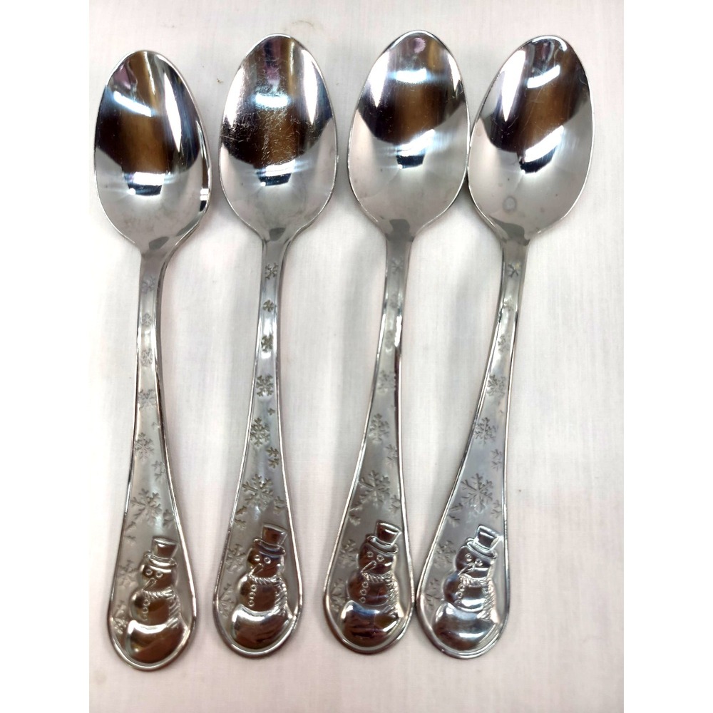 4 Cambridge Snowman Frost Large Place Oval Soup Spoon 8"